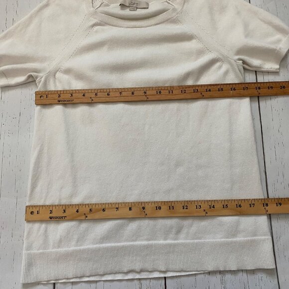 Loft Cream Short Sleeve Crew Neck Sweater Top - Picture 7 of 9
